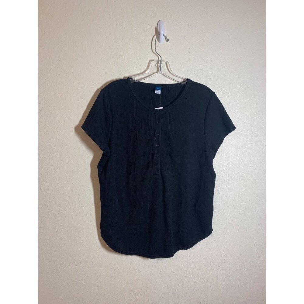 NWT Old Navy Short Sleeve Waffle Thermal T-Shirt Women's Size XL Black Casual
